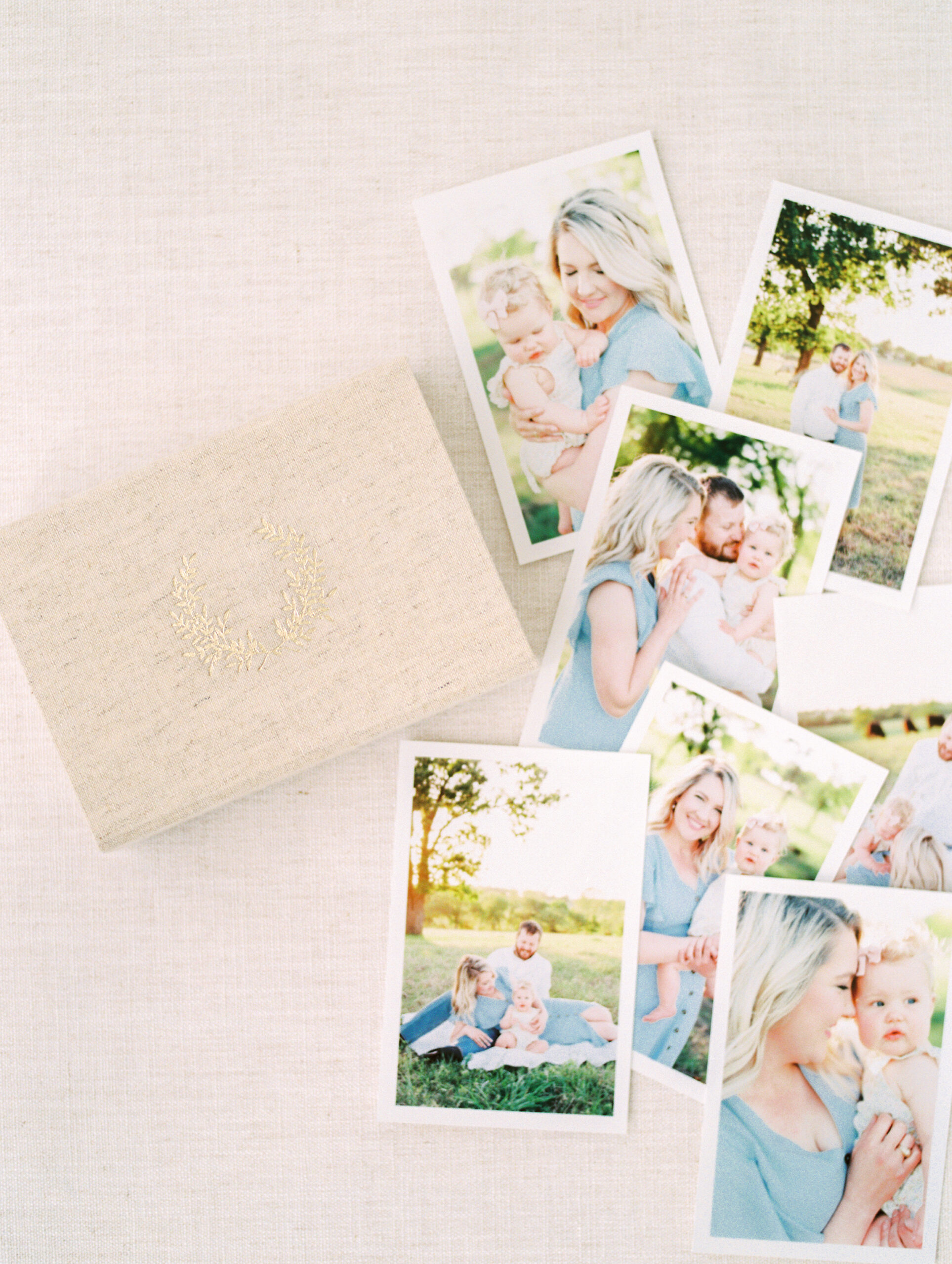 linen print box with proof prints beside